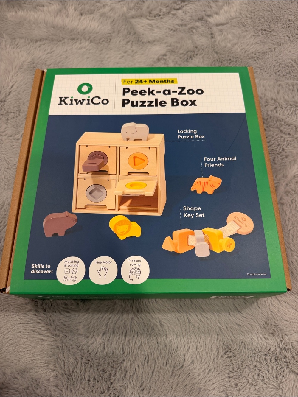 KiwiCo Peek-a-Zoo Puzzle Box - Yellow & Natural Wooden Kids Toy